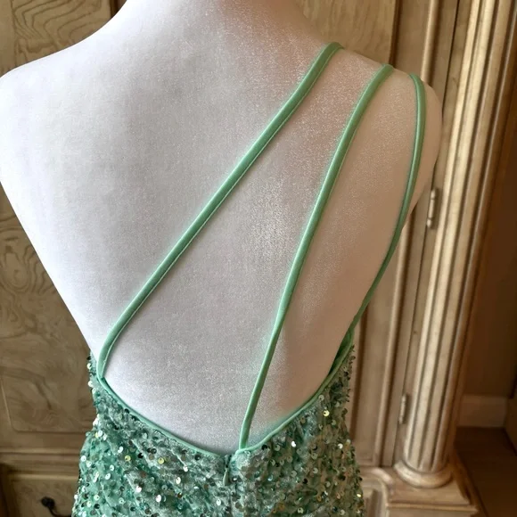 NEW Mint Green Dress, Sequins Dress, One Shoulder, Prom Dress, NWOT, Size XLG - Picture 4 of 11